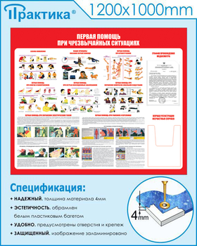 С19 Стенд первая помощь (при чрезвычайных ситуациях) (1200х1000мм, пластик ПВХ 3 мм, карманы, Прямая печать на пластик) - Стенды - Стенды по первой медицинской помощи - . Магазин Znakstend.ru